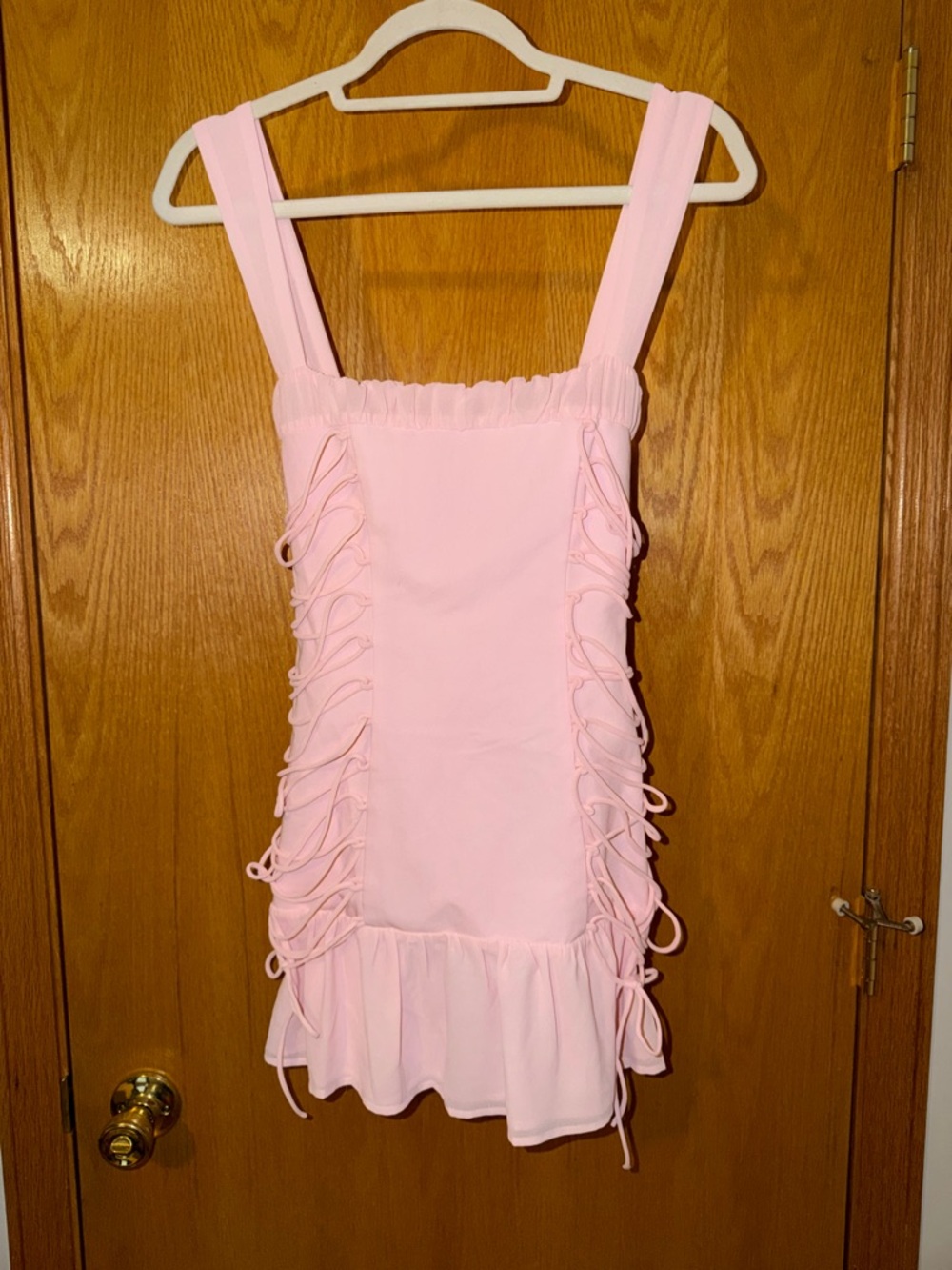 White Fox Pink Ruffle Tie-Side Mini Dress